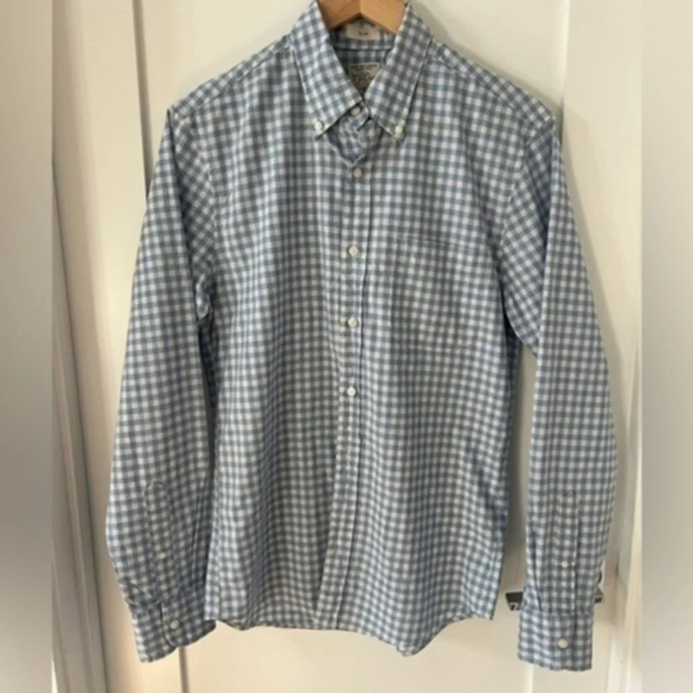 J. Crew blue  gingham pattern Wash Organic Cotton button Down Shirt Size S